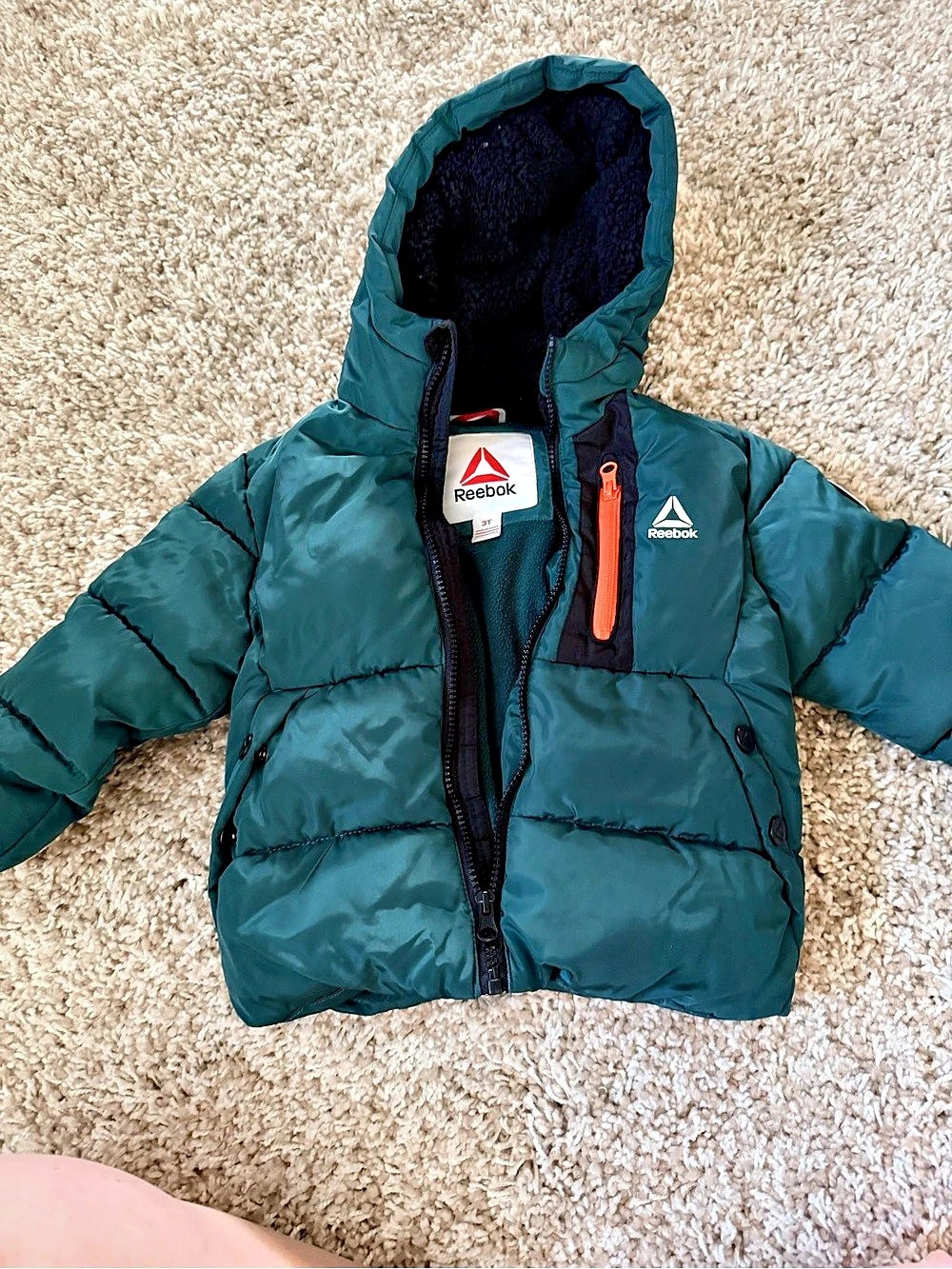 Reebok Toddler Heavyweight Puffer Jacket with Hood Blue 3T